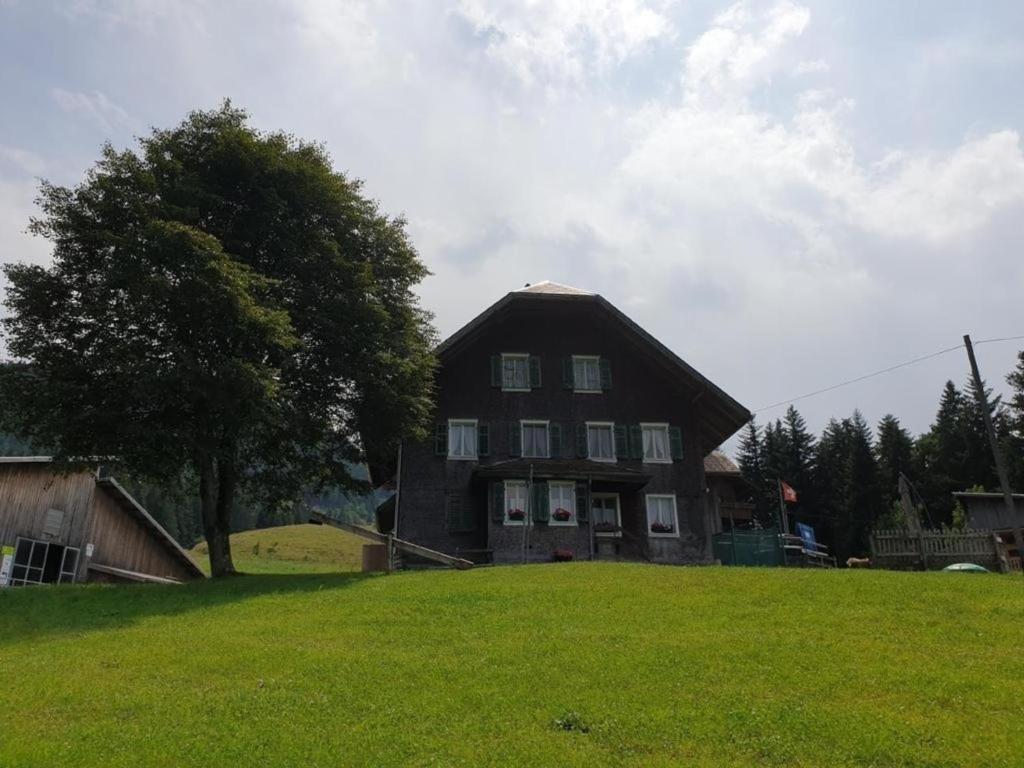 una casa grande sentada en la cima de un exuberante campo verde en Bio-Hof Brudersrüti - b48563, en Schwarzenberg