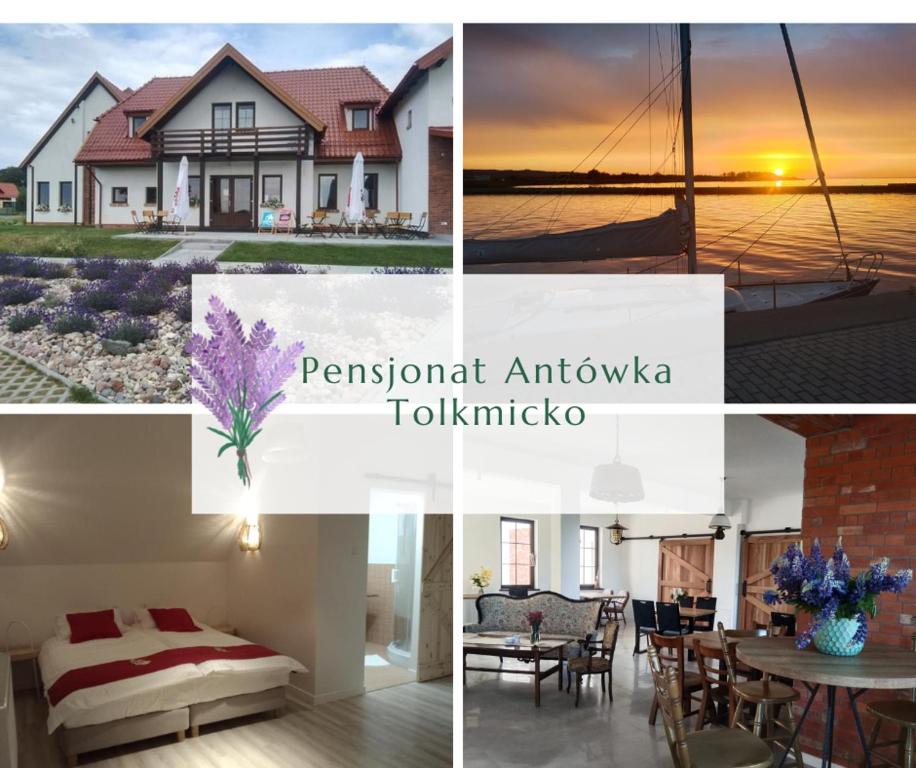 a collage of photos of a house at Antówka in Tolkmicko