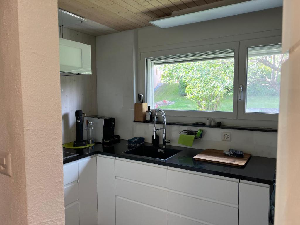 Kuchyň nebo kuchyňský kout v ubytování Chasa Stefania, modernes Engadiner Haus mit Wellness und Sauna