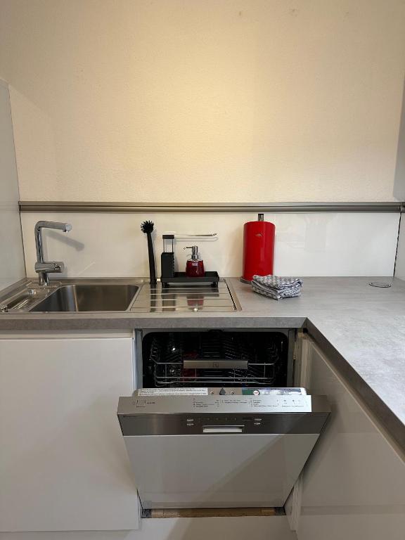 Kuchyň nebo kuchyňský kout v ubytování Chasa Stefania, modernes Engadiner Haus mit Wellness und Sauna