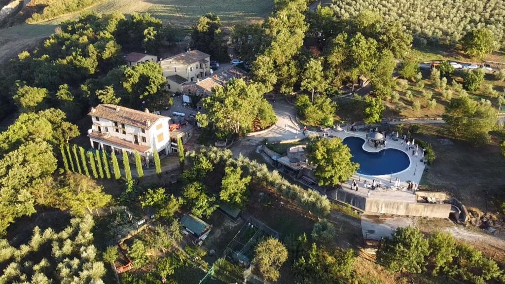 an aerial view of a building in a forest at Agriturismo Selvella in Radicofani