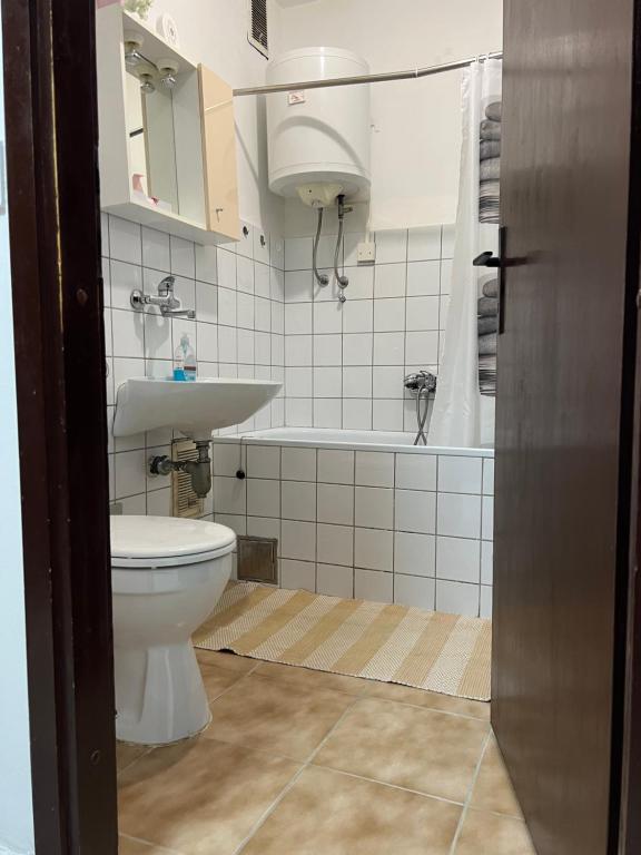 łazienka z toaletą i umywalką w obiekcie Studio apartman Dora w mieście Vinkovci