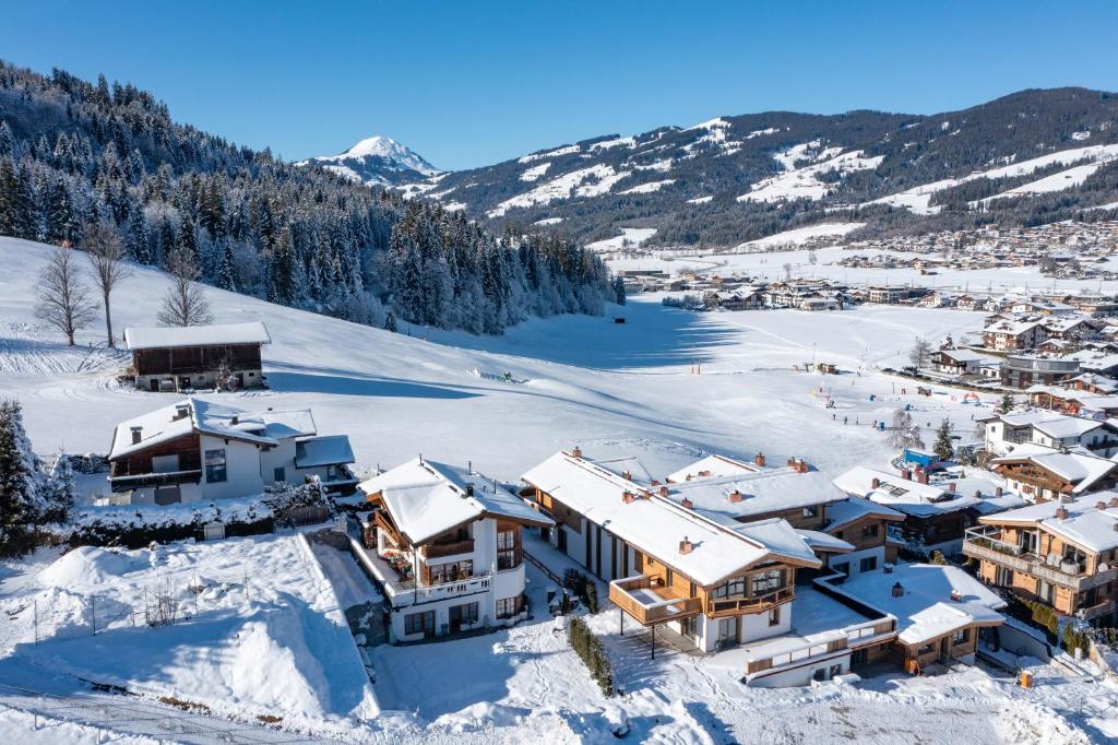 an aerial view of a resort in the snow at Ferienhaus Willms am Gaisberg in Kirchberg in Tirol