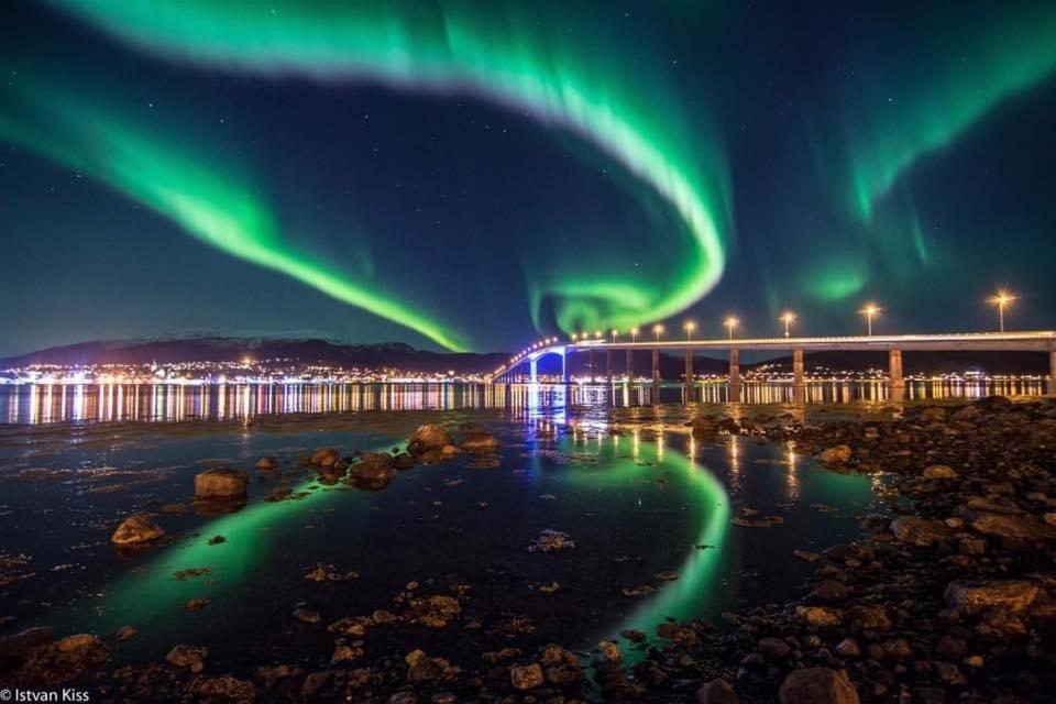 an image of the aurora over a bridge at Sortland Camping og Motell AS in Sortland
