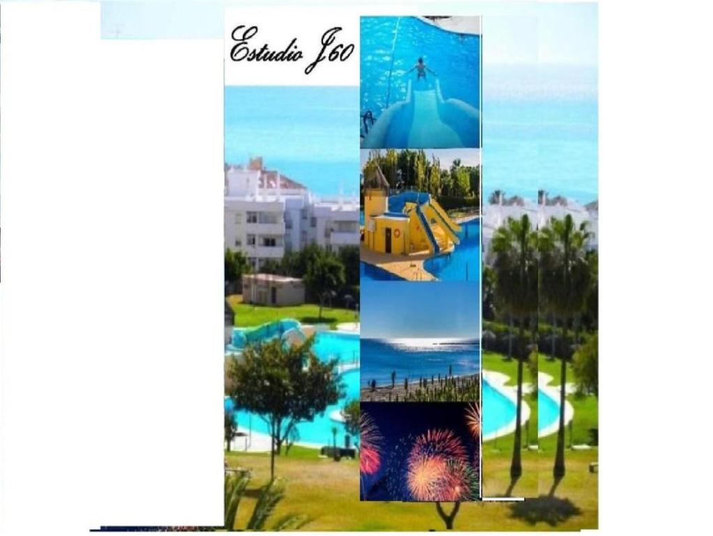 a collage of four pictures of a resort at Estudio J-60, terraza & 1º planta in Benalmádena