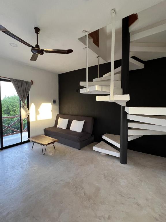 Zona de estar de Kin studios holbox