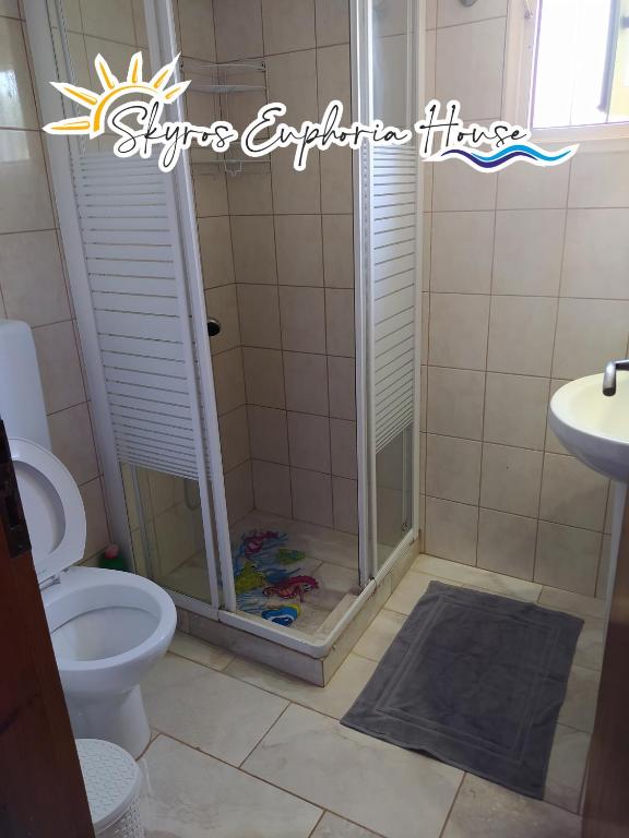 W łazience znajduje się prysznic, toaleta i umywalka. w obiekcie Skyros Euphoria House w mieście Skiros