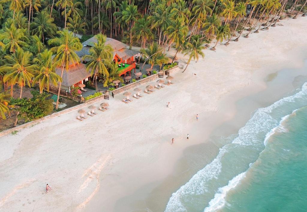 an overhead view of a beach with palm trees at Yoma Cherry Lodge in Ngapali