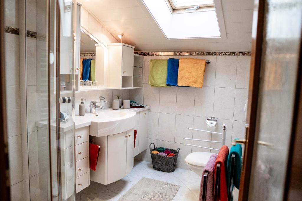 a small bathroom with a sink and a shower at Appartement Mountainrelax Gastein in Dorfgastein