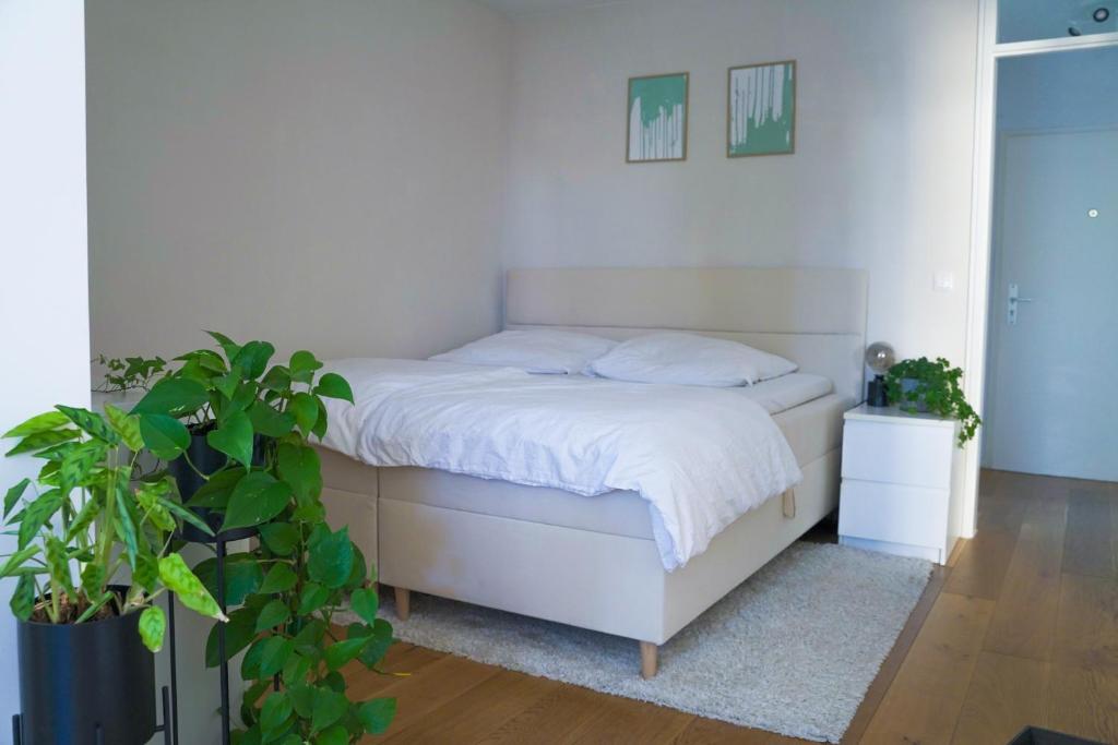 En eller flere senge i et værelse på Gemütliche Wohnung in München