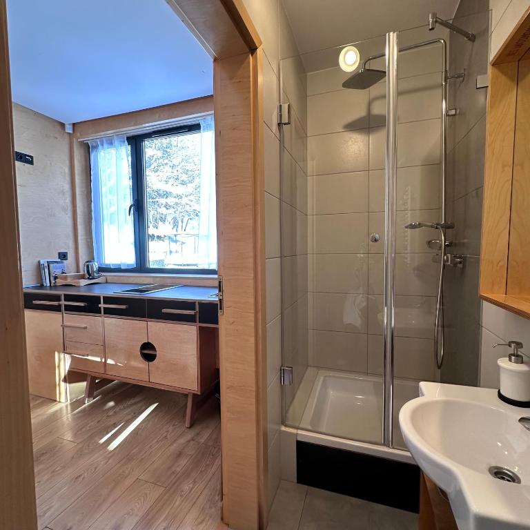 Koupelna v ubytování Apartamenty Szuflandia z sauną, jacuzzi, przy stoku narciarskim