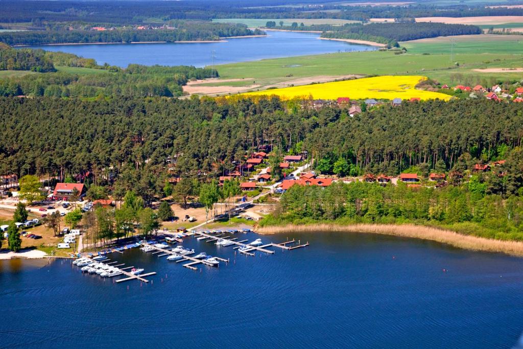 an aerial view of a harbor with boats in the water at Maribell in Jabel