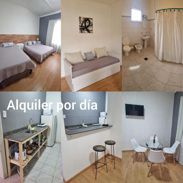 a collage of photos of a bedroom and a living room at RG Casa Centrica in Río Gallegos