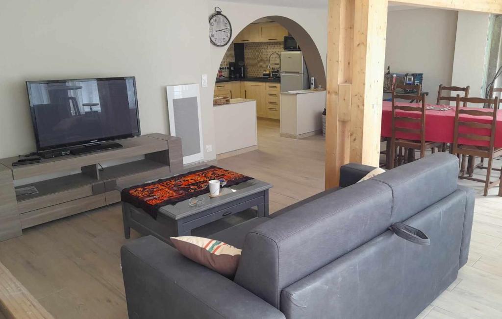 sala de estar con sofá y TV en Résidence Gavarnie appart RDC, en Gèdre