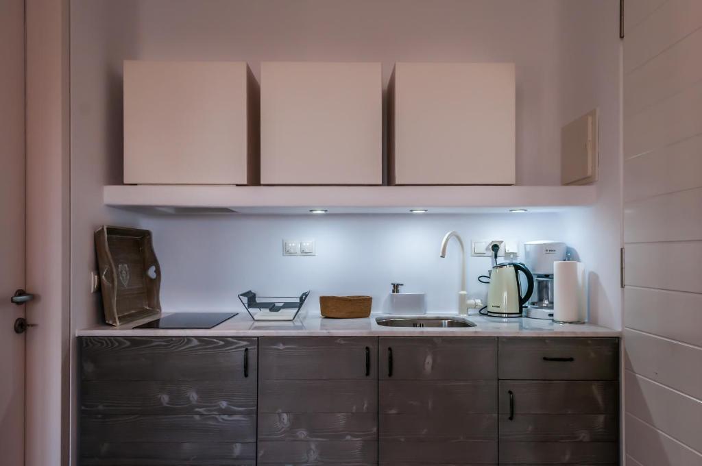 Kuchyň nebo kuchyňský kout v ubytování Milia Gi Suites