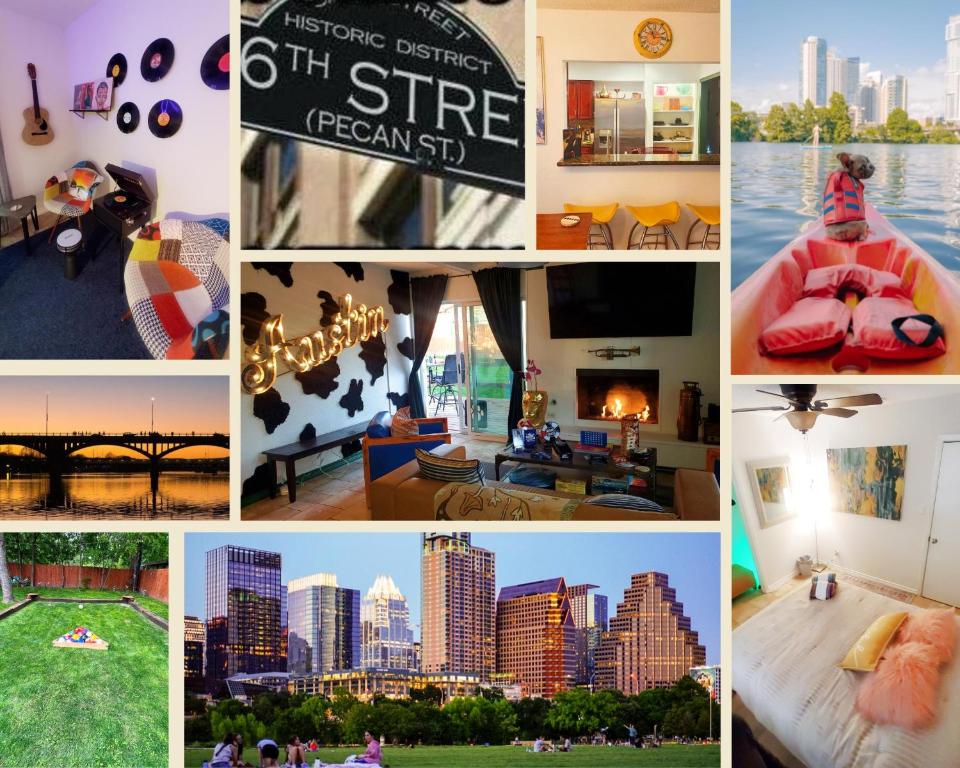 un collage de diferentes fotos de una ciudad en Austin Greenhouse Rentals, en Austin