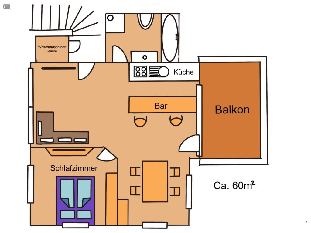 The floor plan of Möbelierte 2 Zimmer Wohnung