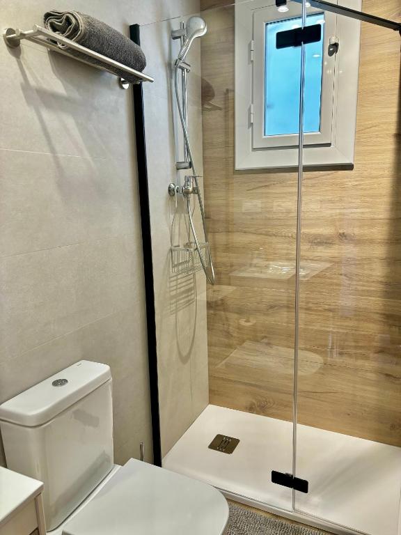 a bathroom with a shower and a toilet at Barceloneta Ramblas Apartments in Barcelona