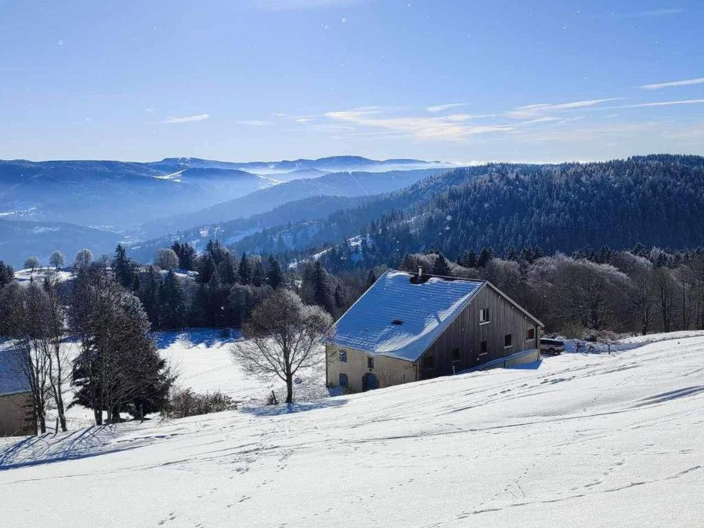 una casa en la cima de una colina nevada en Guestroom Basse-sur-le-Rupt, 1 pièce, 2 personnes - FR-1-589-624, en Basse-sur-le-Rupt