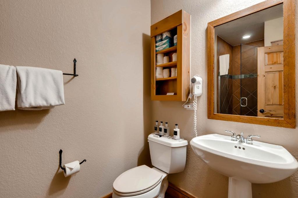 y baño con aseo, lavabo y espejo. en Keystone Private Homes by Keystone Resort, en Keystone