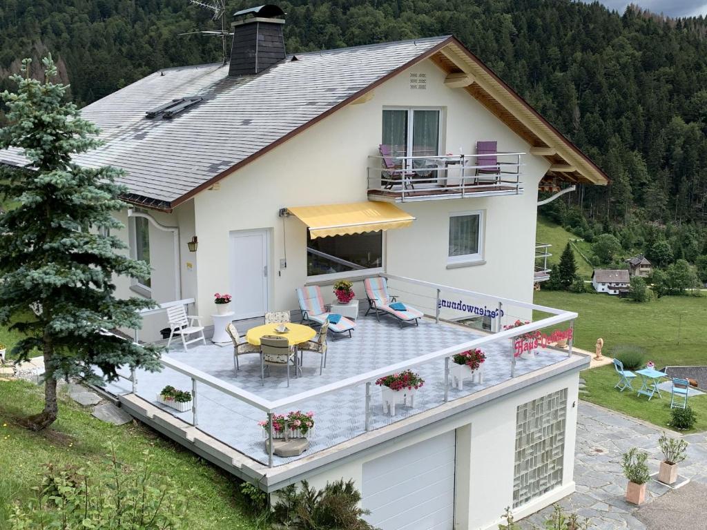 an aerial view of a house with a deck at Ferienwohnung Haus Oehlberg in Todtmoos