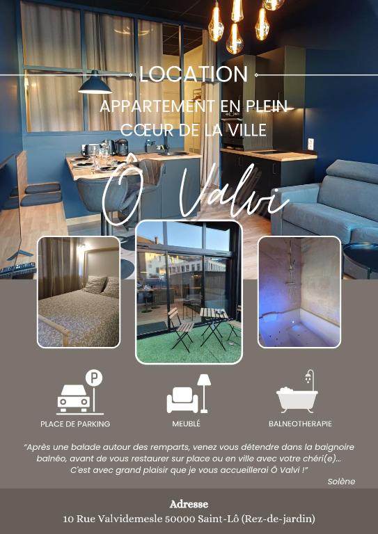 un collage de photos d'un salon dans l'établissement Ô Valvi : loft avec balnéo, terrasse et parking, à Saint Lo