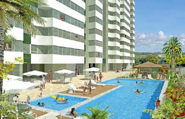 uma representação de um hotel com pessoas numa piscina em Apartamento mobiliado - Salvador em Salvador