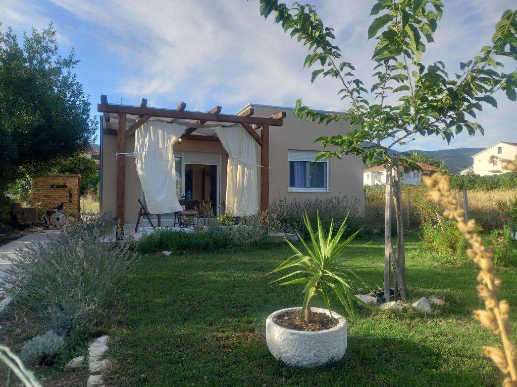 ein Haus mit einer Topfpflanze im Hof in der Unterkunft House Garden House in Kaštela