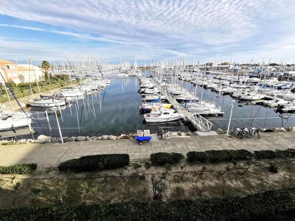 Une bande de bateaux amarrés dans un port de plaisance dans l'établissement Résidence Le Cezelly - 2 Pièces 4 couchages PORT LEUCATE. Réf: 4CEZ_23A MAE-7044, à Port-Leucate