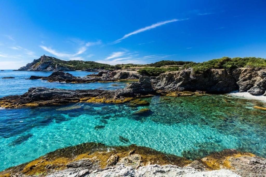 - une plage d'eau turquoise et de rochers dans l'établissement Résidence Palmiers - Super appartement 4 couchages au sein d un domaine arboré MAE-9724, à Six-Fours-les-Plages