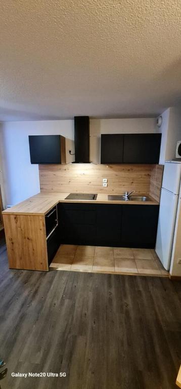 une cuisine vide avec évier et réfrigérateur dans l'établissement Résidence Cristallines - 2 Pièces cabine 6 personnes MAE-0084, à Orcières