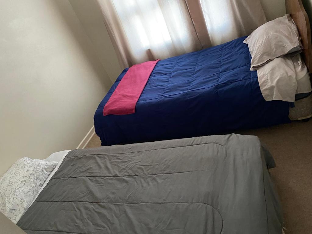 1 dormitorio con 2 camas y ventana en Cifmell Marina del Sol II en Talcahuano