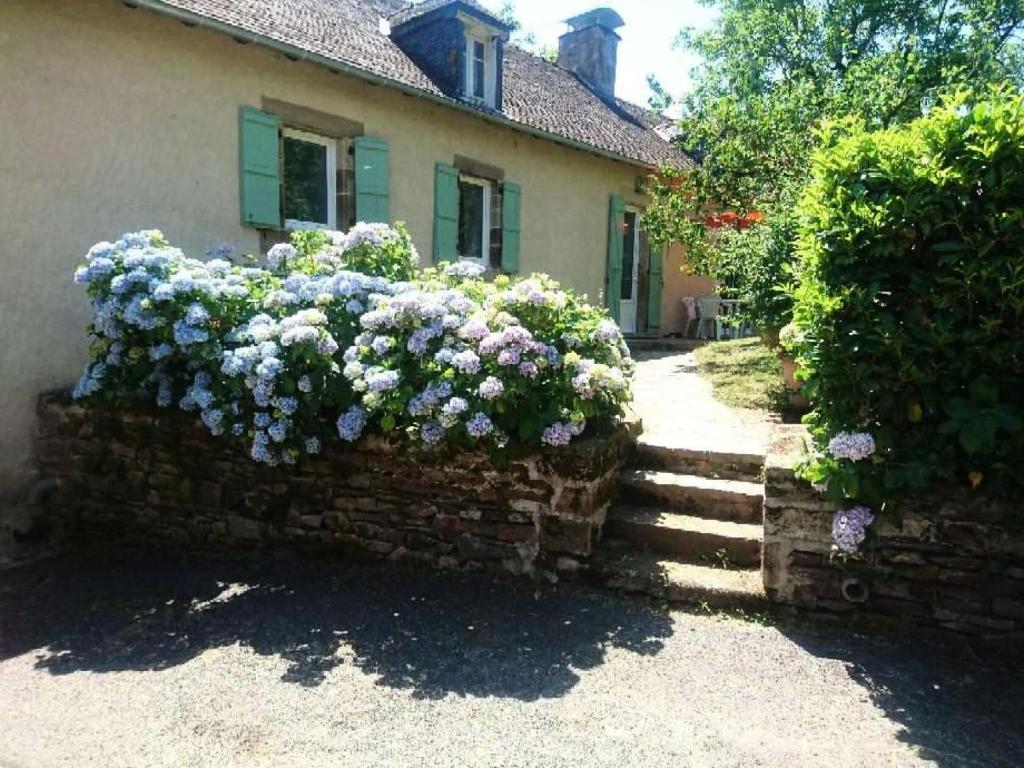 a house with flowers on a brick wall at Gîte de France Chez jeannette 3 épis - Gîte de France 6 personnes MAE-9344 in Albignac