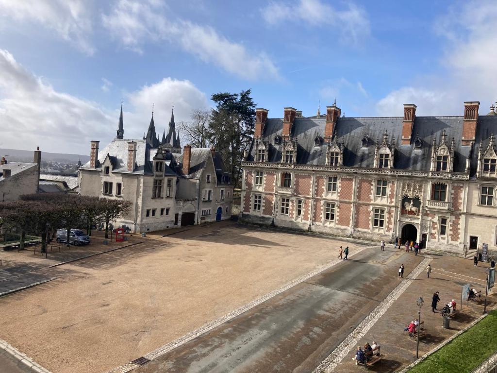 um grande castelo com pessoas à sua frente em Un séjour royal au calme em Blois