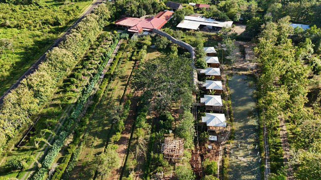 an aerial view of a house with a roof at Tropical Magnolia 