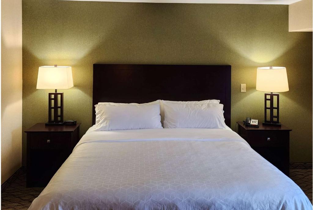 a bedroom with a large bed with two lamps at Wingate by Wyndham Kittanning in Kittanning