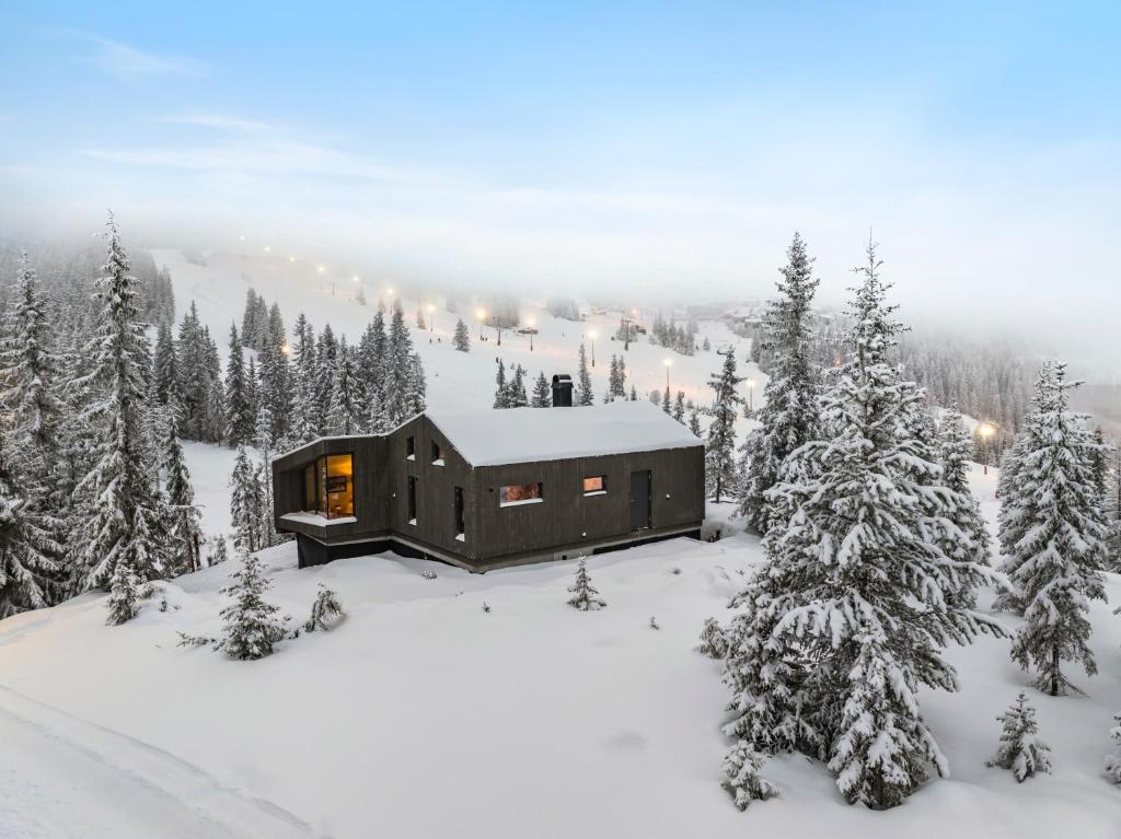 a cabin in the woods in the snow at Ski-in-out hytte på Kvitfjell in Strande