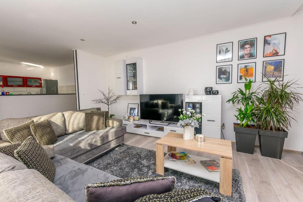 Televízia a/alebo spoločenská miestnosť v ubytovaní Apartments Mladen