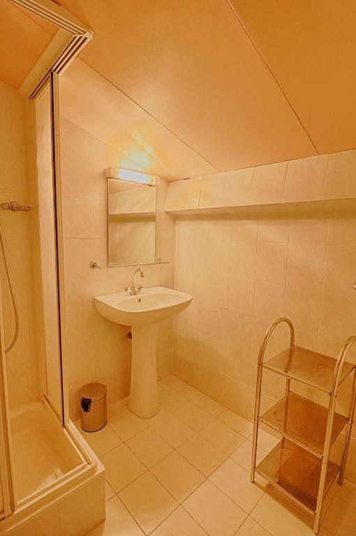 a bathroom with a sink and a shower at Appartement n3 rez de jardin LA LISCIA in Calcatoggio