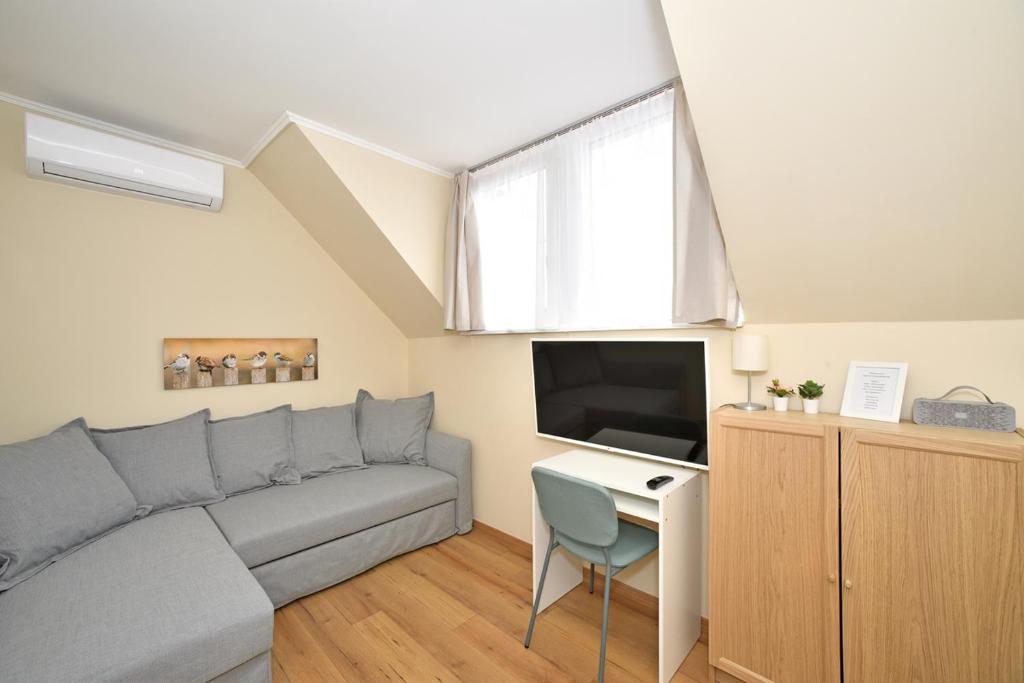 TV a/nebo společenská místnost v ubytování Palmy Apartmanhouse Maglód