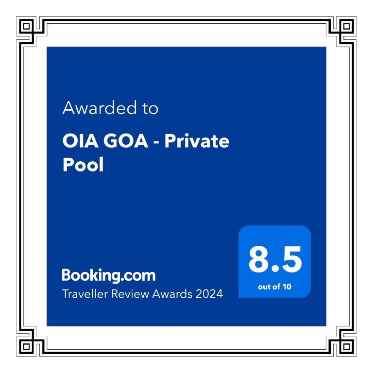 Certifikát, hodnocení, plakát nebo jiný dokument vystavený v ubytování OIA GOA - Private Pool