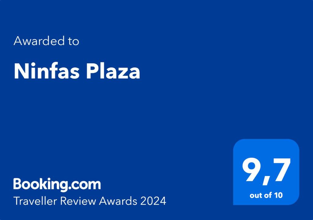 ein blauer Bildschirm mit dem Text, der Niritas Plaza in der Unterkunft Ninfas Plaza in Puerto Madryn
