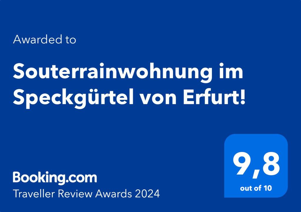 Ett certifikat, pris eller annat dokument som visas upp på Souterrainwohnung im Speckgürtel von Erfurt!