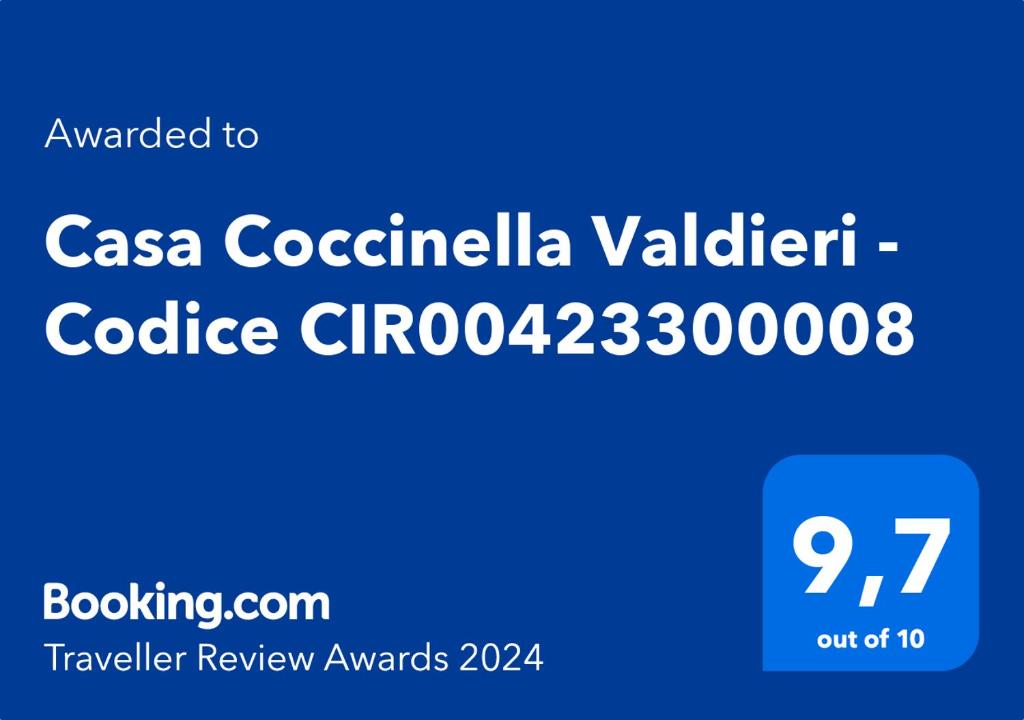 Certifikát, hodnocení, plakát nebo jiný dokument vystavený v ubytování Casa Coccinella Valdieri