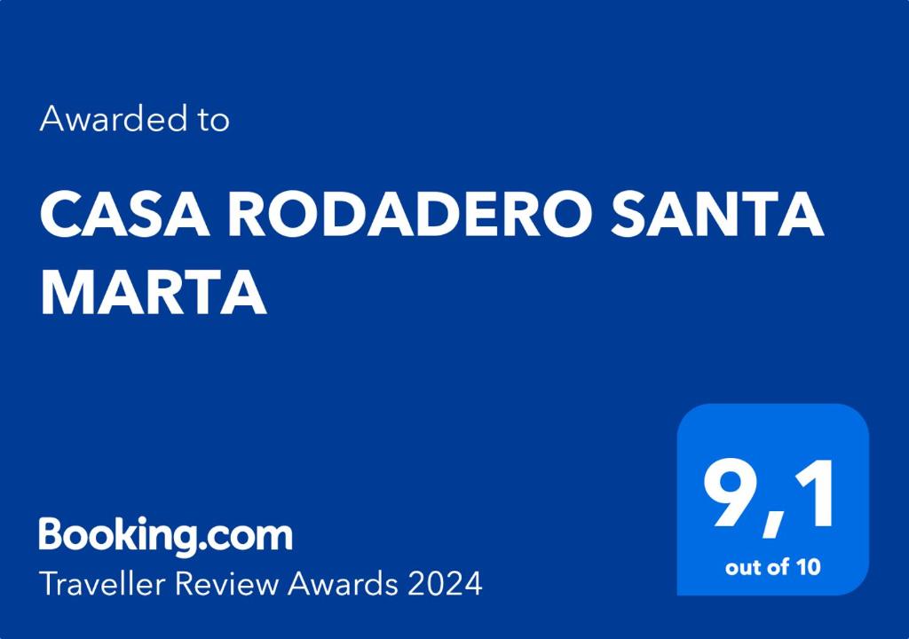 ein blaues Rechteck mit den Worten csa roda radiander santario auf in der Unterkunft CASA RODADERO SANTA MARTA in Santa Marta