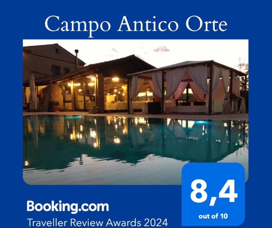 a sign that says campo antico office with a pool at Agriturismo Campo Antico in Orte
