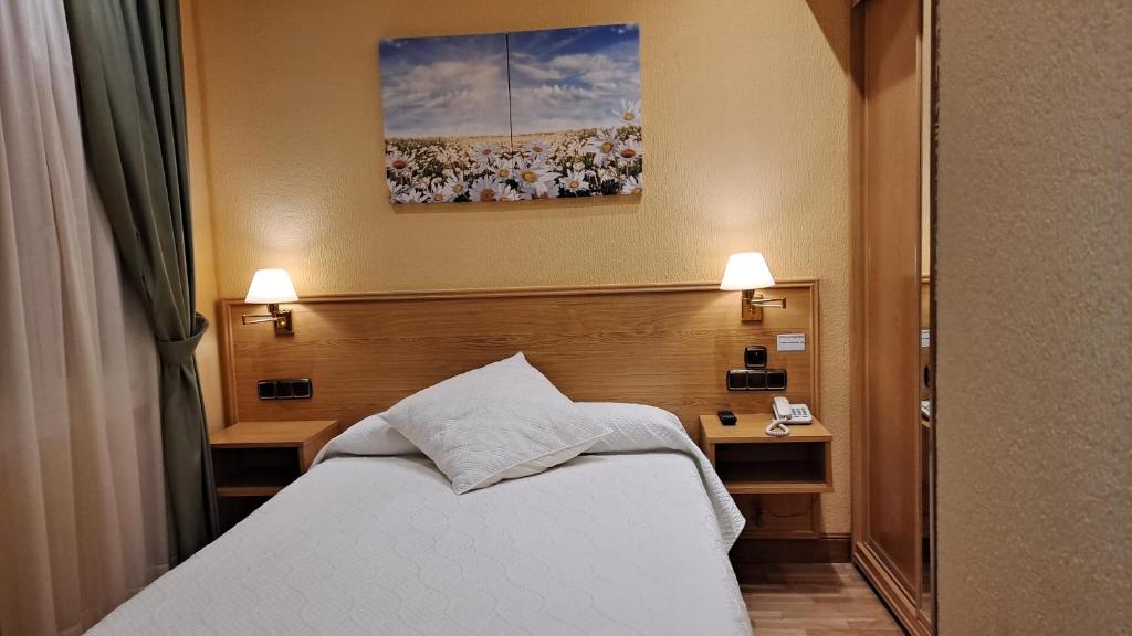 una habitación de hotel con una cama y una foto en la pared en Pensión La Concha, en San Sebastián