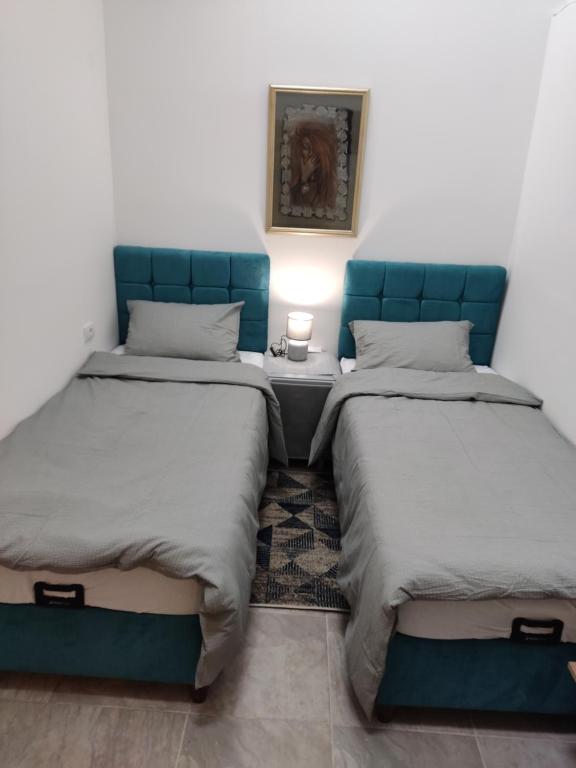 dos camas sentadas una al lado de la otra en una habitación en Romansa en Dušanovac (historical)