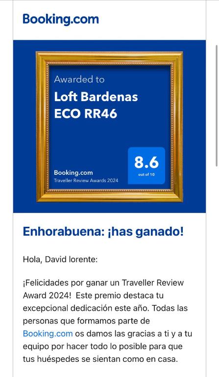 Certifikát, hodnocení, plakát nebo jiný dokument vystavený v ubytování Loft Bardenas ECO RR46