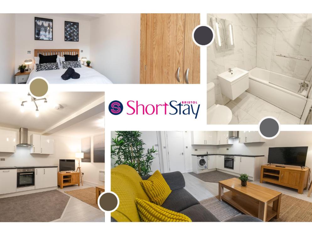 een collage van foto's van een woonkamer en een slaapkamer bij May Disc - Long Stay - Contractors in Swindon